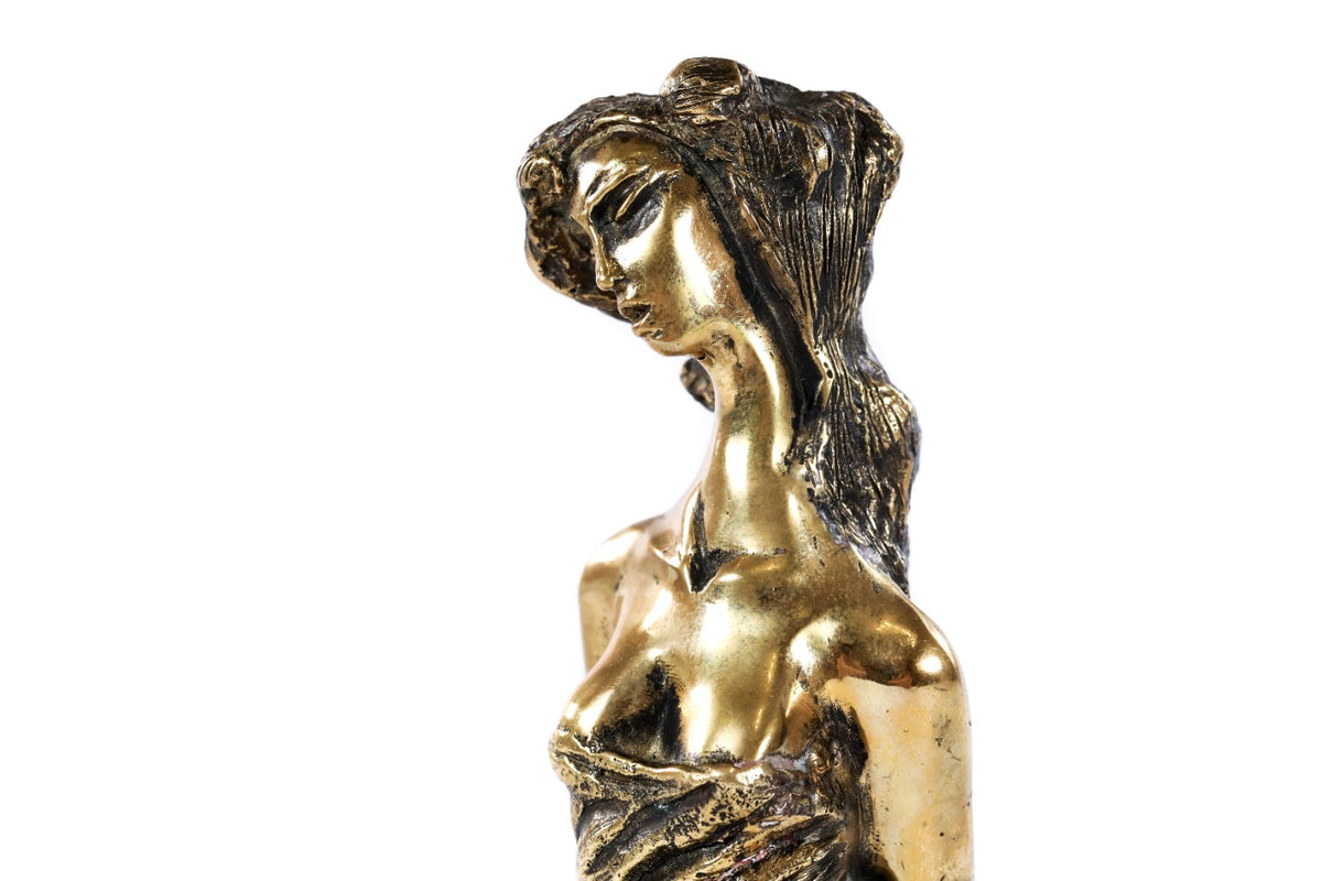 Handmade Bronze and Marble Girl on Her Knees Sculpture - photo 9