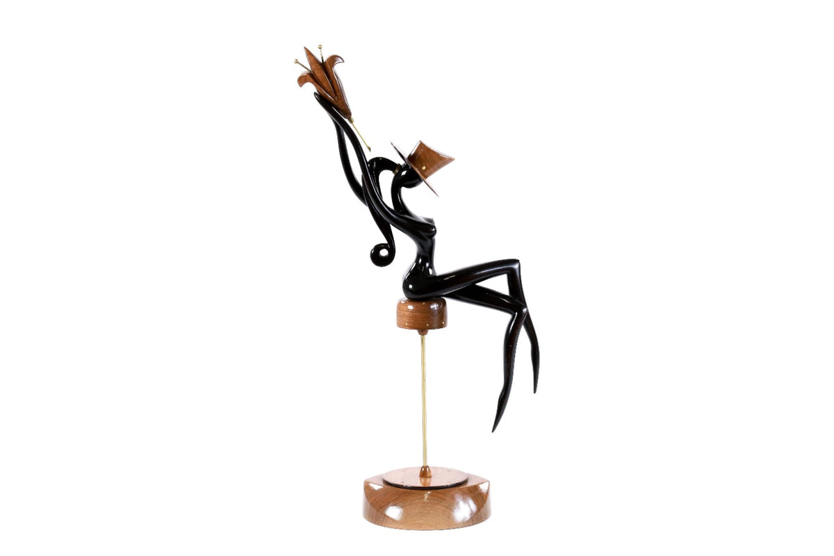 Hand-Carved Wooden Sitting Model Sculpture