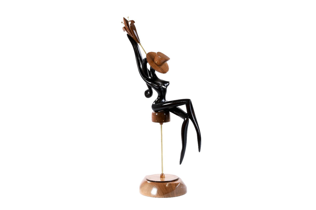 Hand-Carved Wooden Sitting Model Sculpture - photo 2