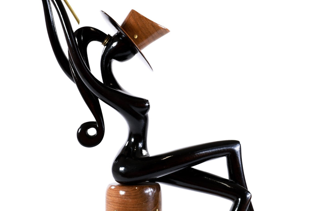 Hand-Carved Wooden Sitting Model Sculpture - photo 3