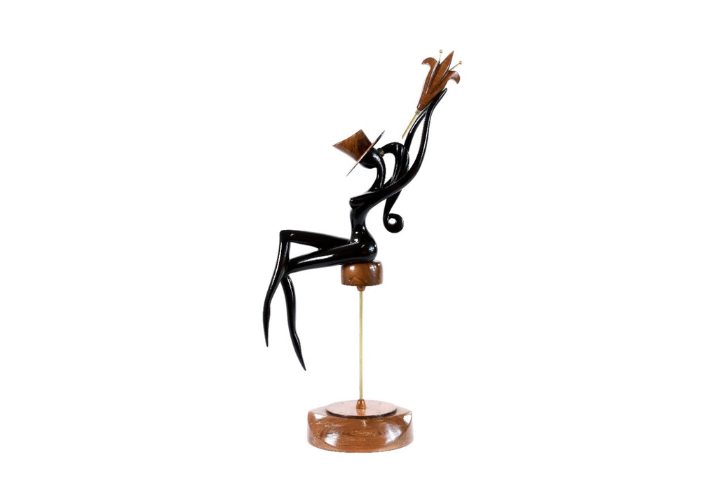Hand-Carved Wooden Sitting Model Sculpture - photo 5