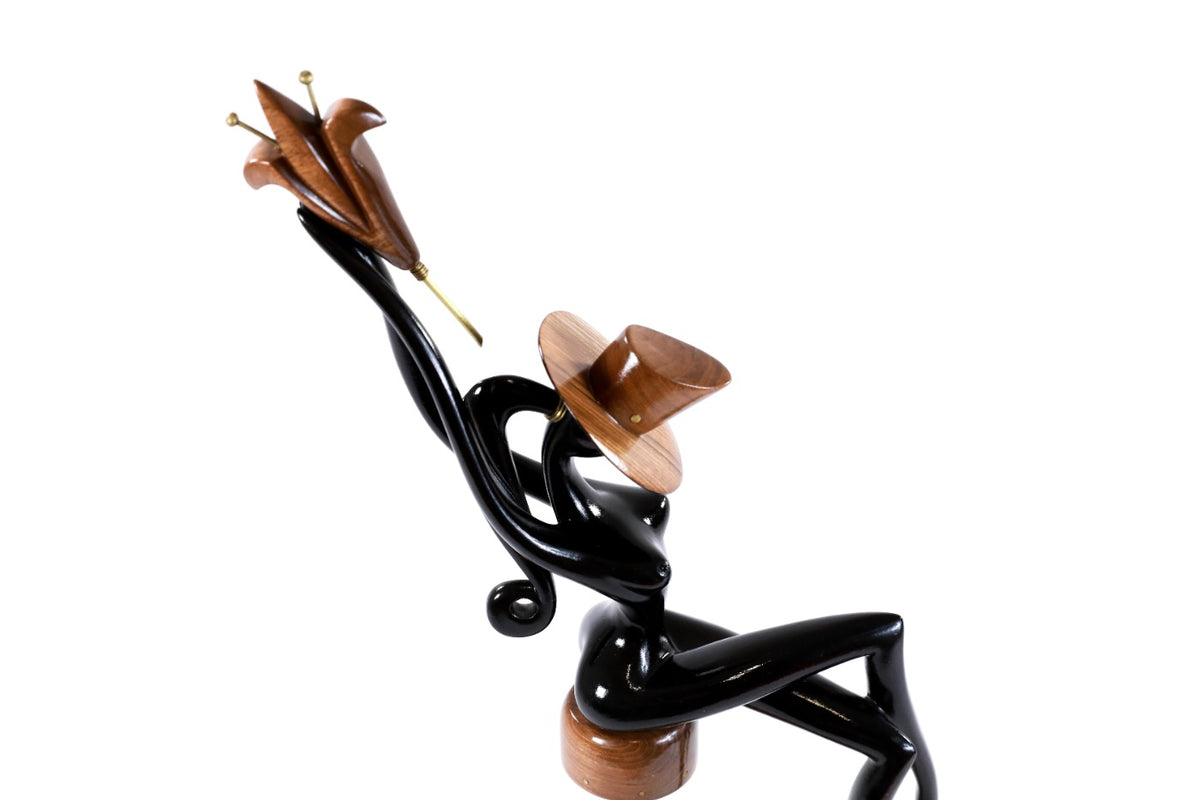 Hand-Carved Wooden Sitting Model Sculpture - photo 7