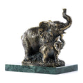 Handmade Bronze and Marble Elephant with Its Calfs Sculpture