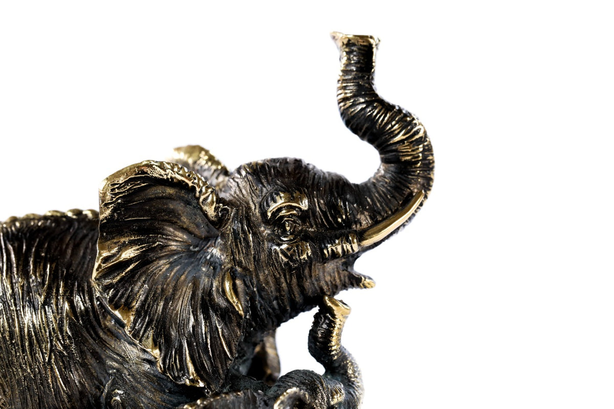 Handmade Bronze and Marble Elephant with Its Calfs Sculpture - photo 2