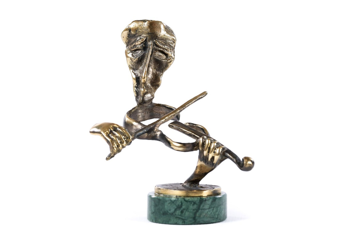 Handmade Bronze and Marble The Violinist Sculpture