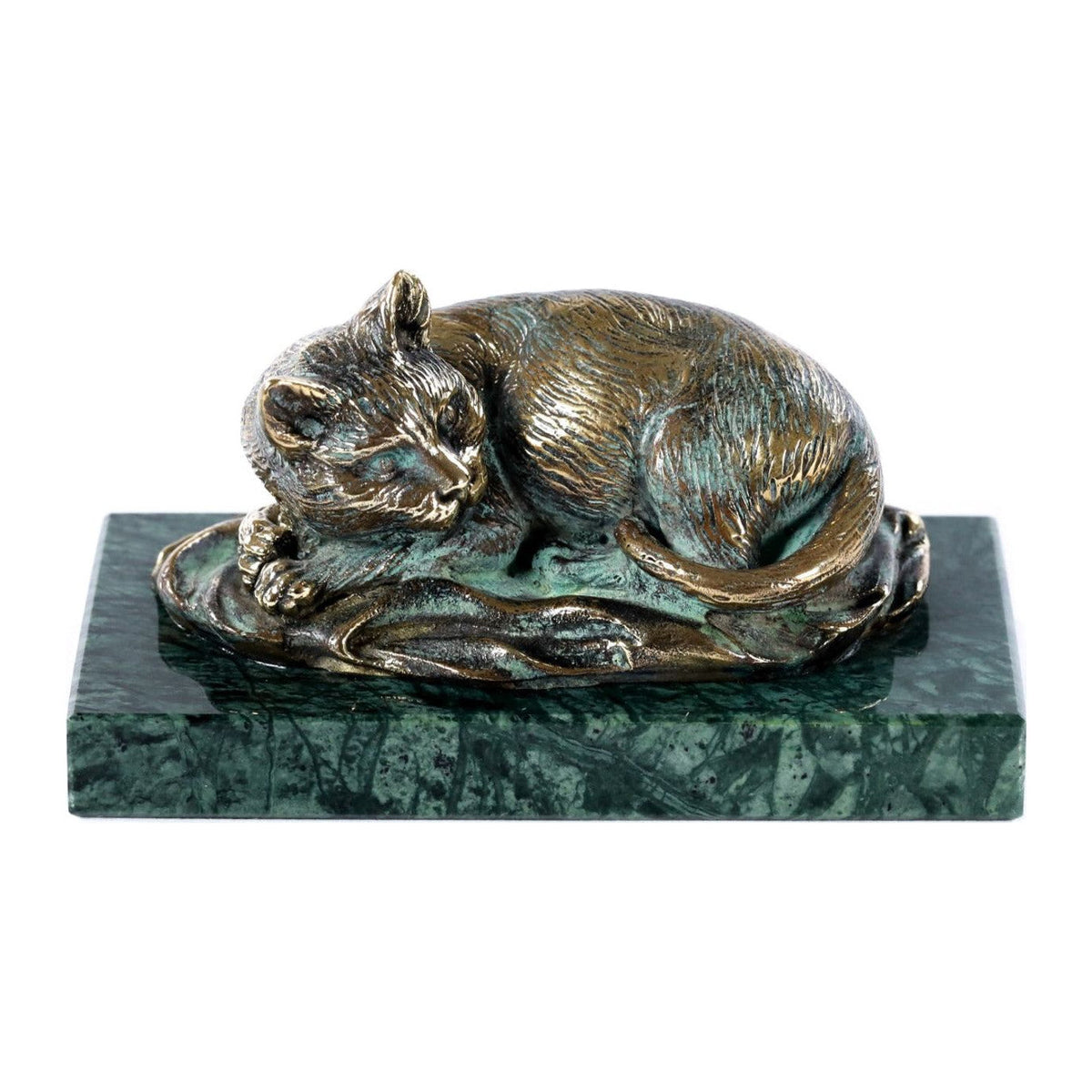 Handmade Bronze and Marble Cat Sculpture