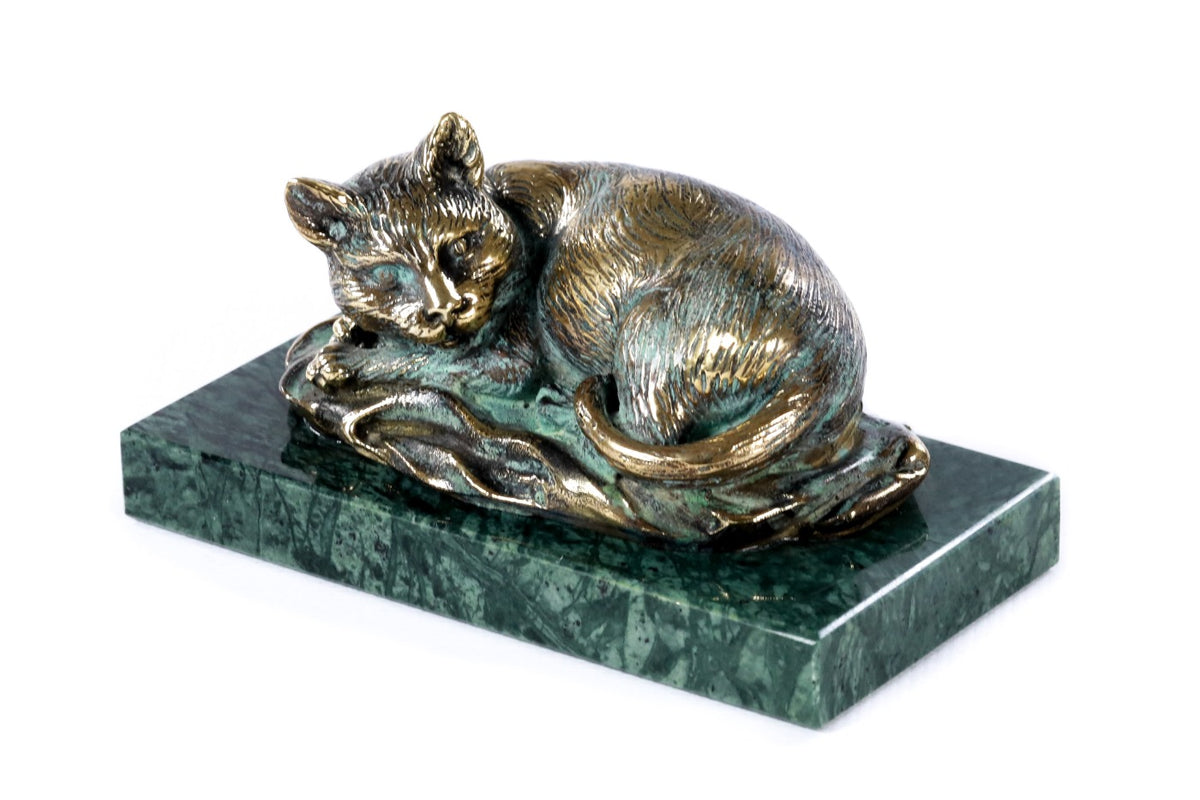 Handmade Bronze and Marble Cat Sculpture - photo 5