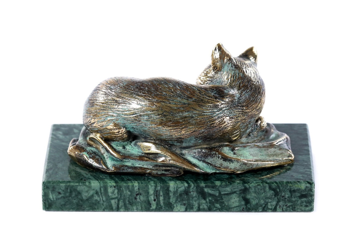 Handmade Bronze and Marble Cat Sculpture - photo 6