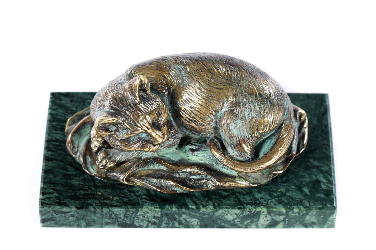 Handmade Bronze and Marble Cat Sculpture - photo 7