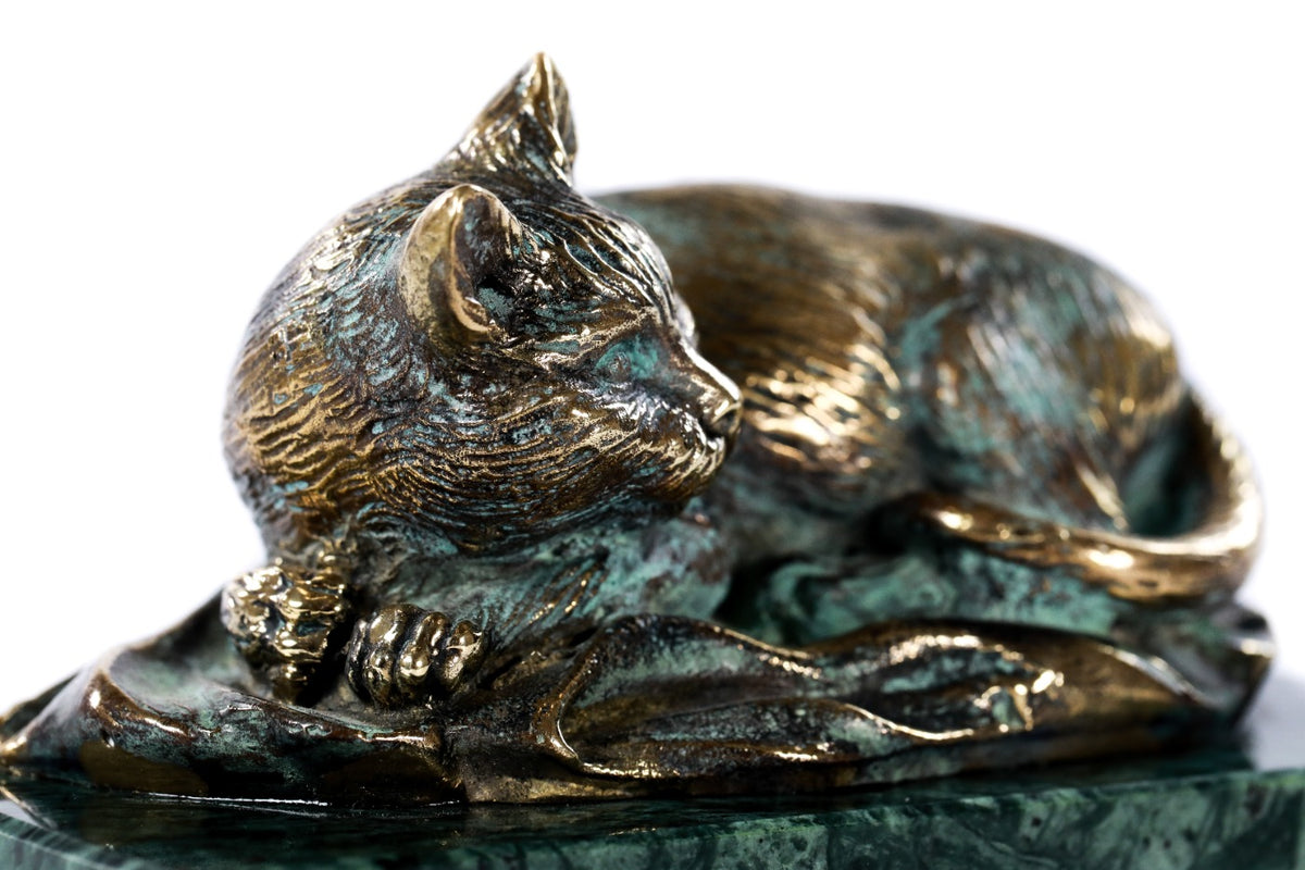 Handmade Bronze and Marble Cat Sculpture - photo 3
