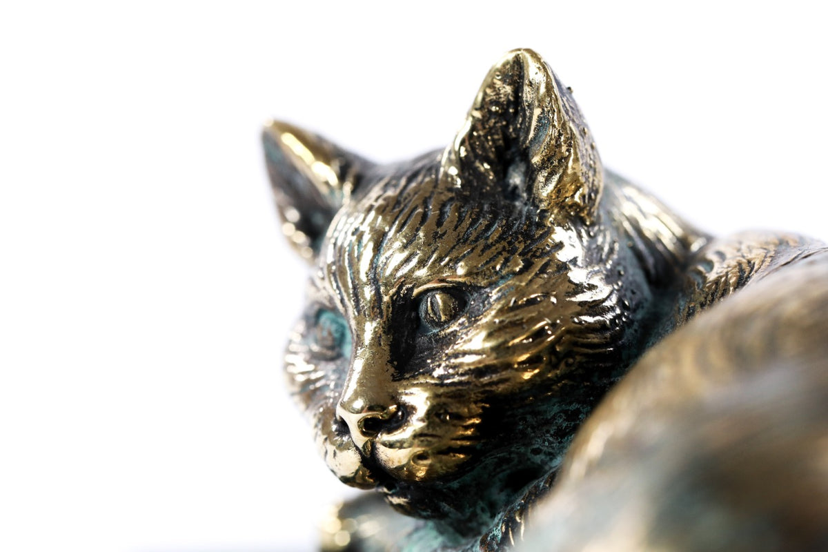 Handmade Bronze and Marble Cat Sculpture - photo 8