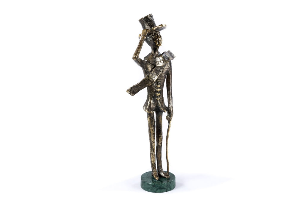 Handmade Bronze and Marble The Boy with a Cane Sculpture