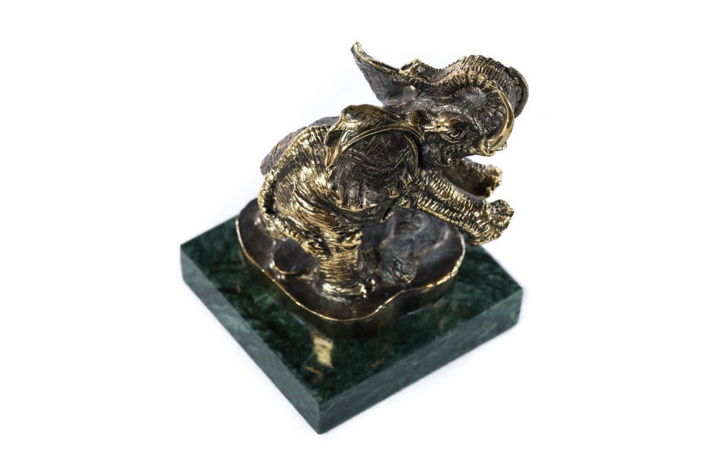 Handmade Bronze and Marble Elephant Sculpture - photo 3