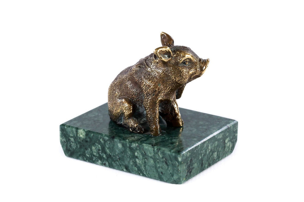 Handmade Bronze and Marble The Piglet Sculpture