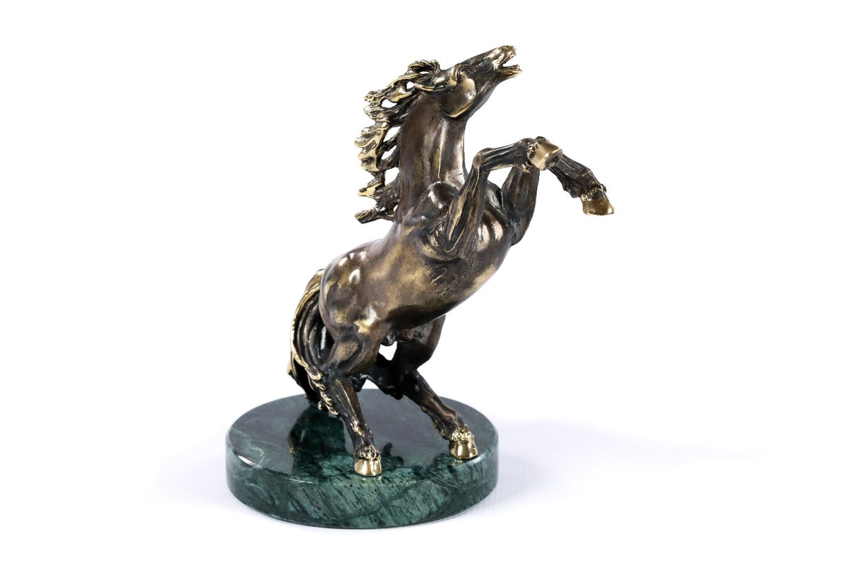 Handmade Bronze and Marble Stubborn Horse Sculpture
