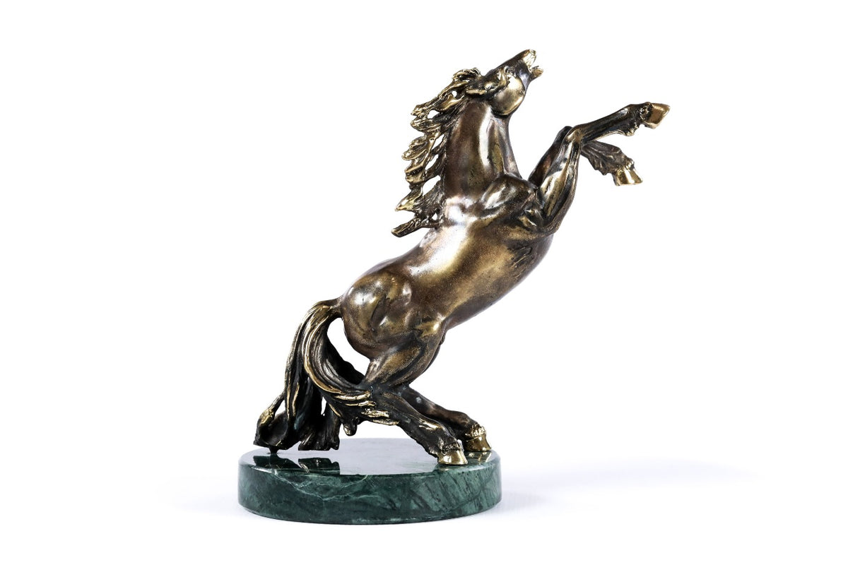 Handmade Bronze and Marble Stubborn Horse Sculpture - photo 2