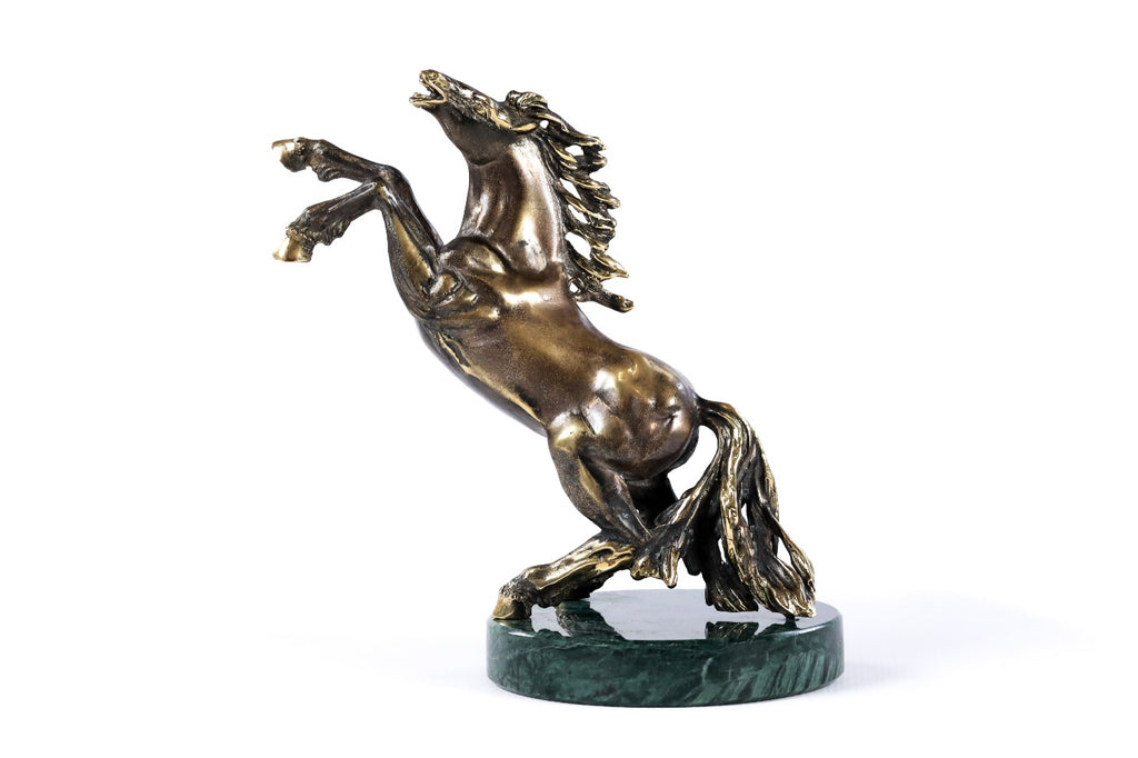 Handmade Bronze and Marble Stubborn Horse Sculpture - photo 3