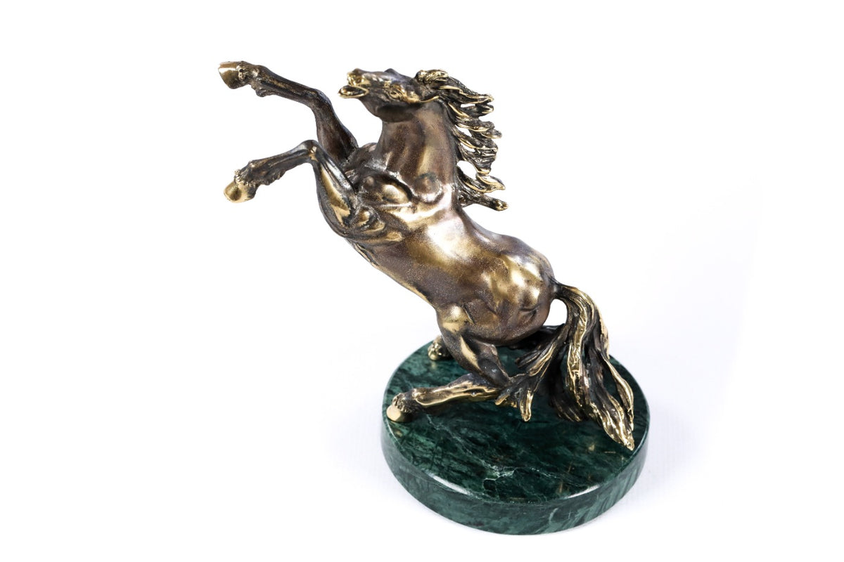 Handmade Bronze and Marble Stubborn Horse Sculpture - photo 5
