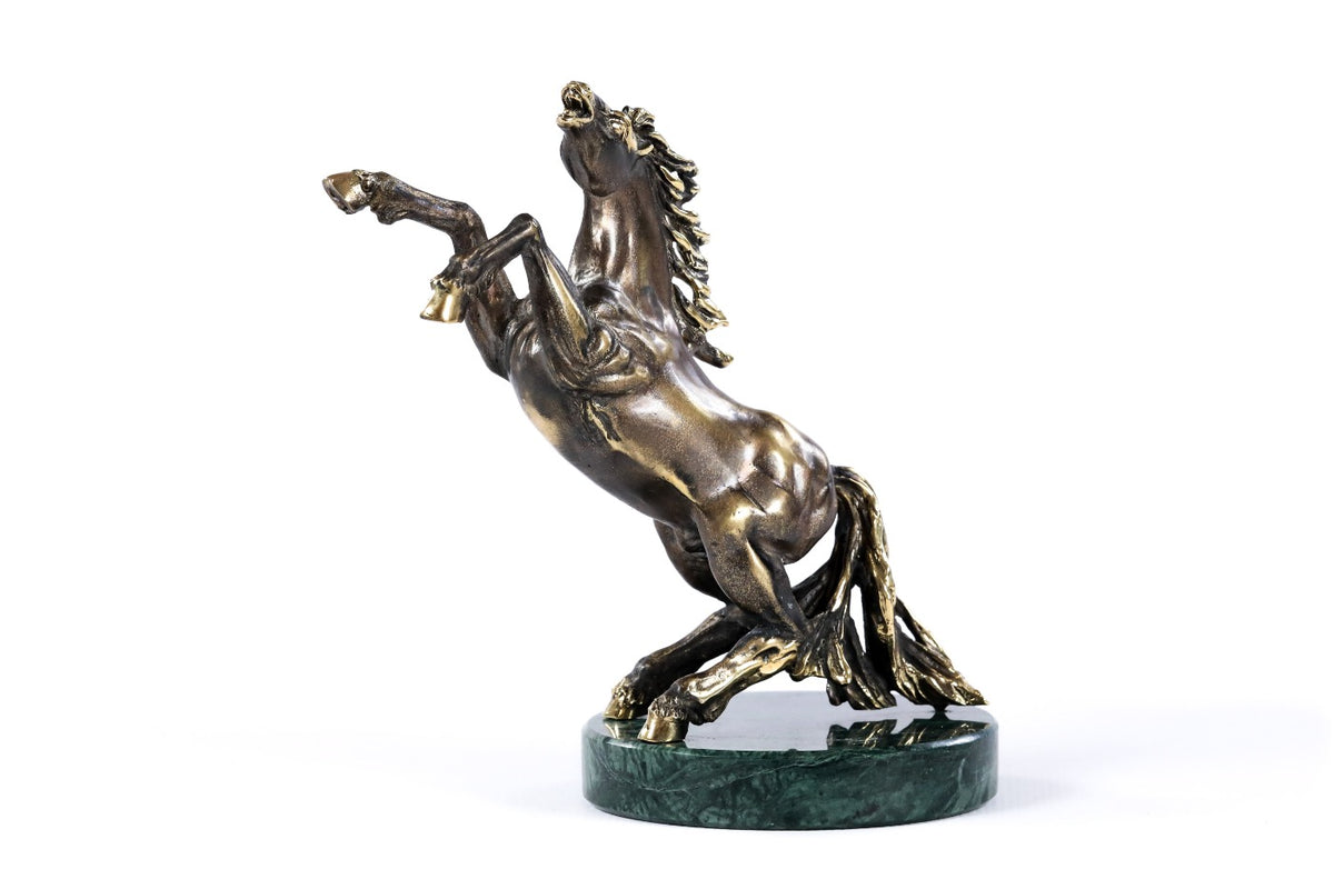 Handmade Bronze and Marble Stubborn Horse Sculpture - photo 6