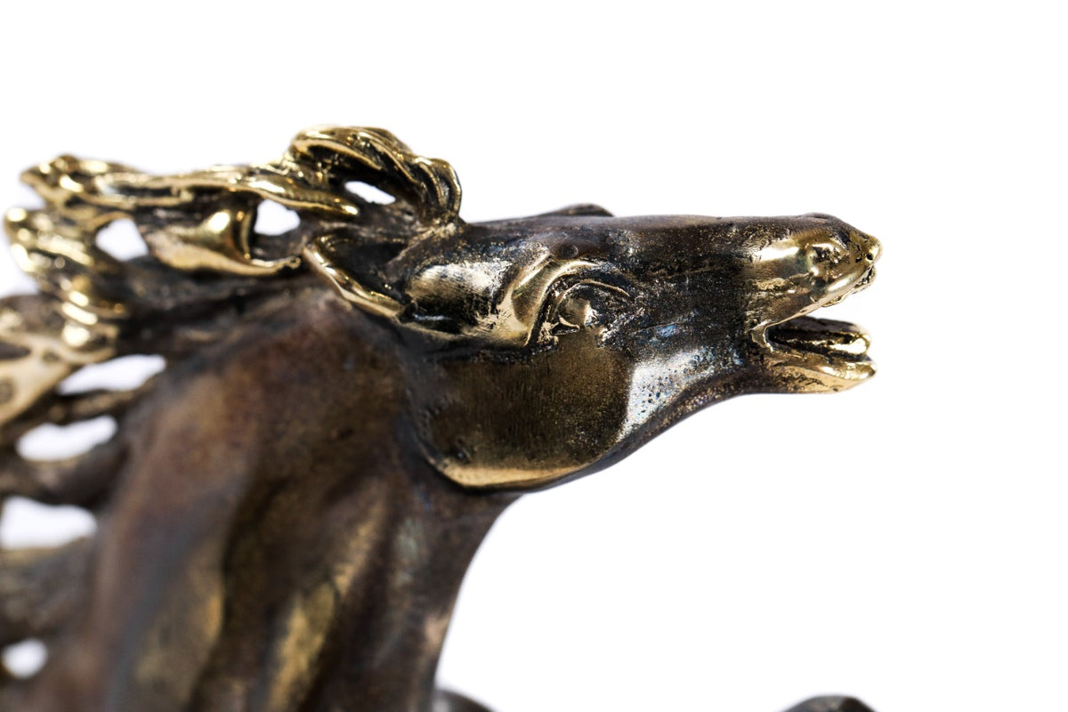 Handmade Bronze and Marble Stubborn Horse Sculpture - photo 7
