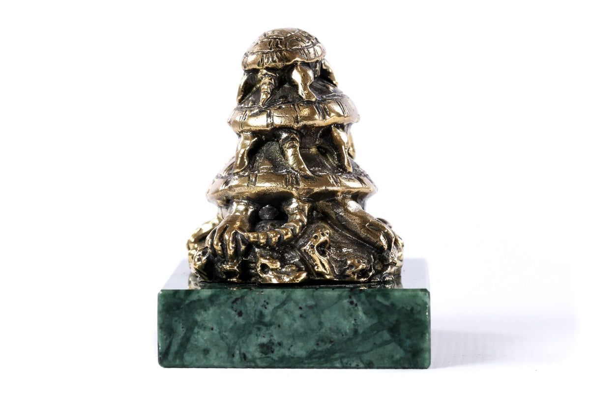 Handmade Bronze and Marble Turtles Sculpture - photo 2