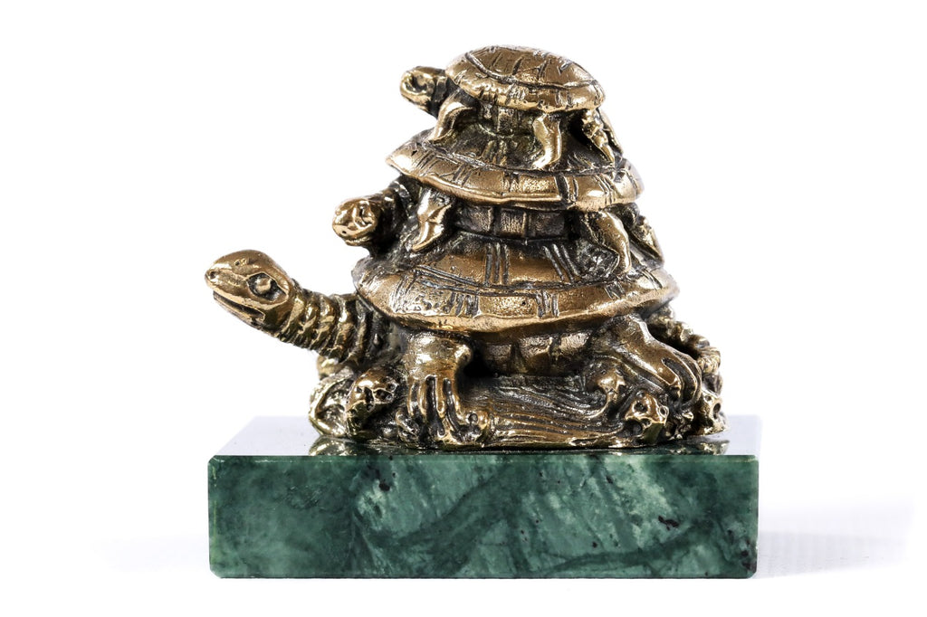 Handmade Bronze and Marble Turtles Sculpture - photo 3