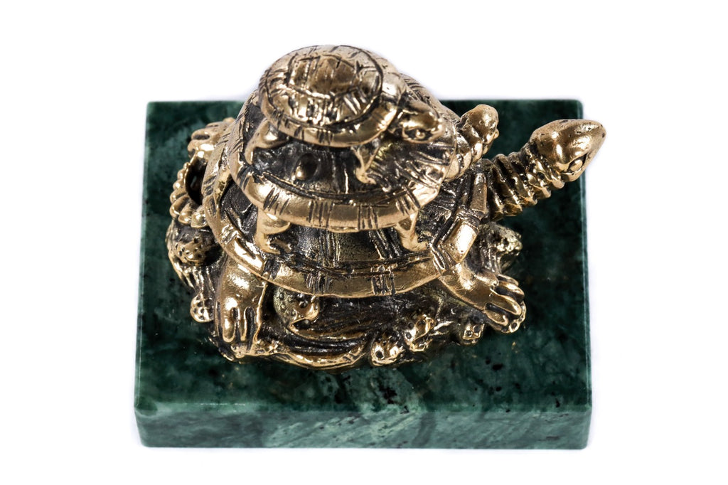 Handmade Bronze and Marble Turtles Sculpture - photo 4