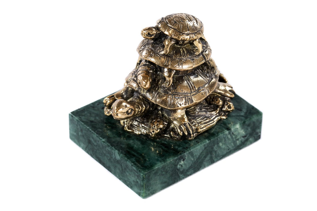 Handmade Bronze and Marble Turtles Sculpture - photo 5