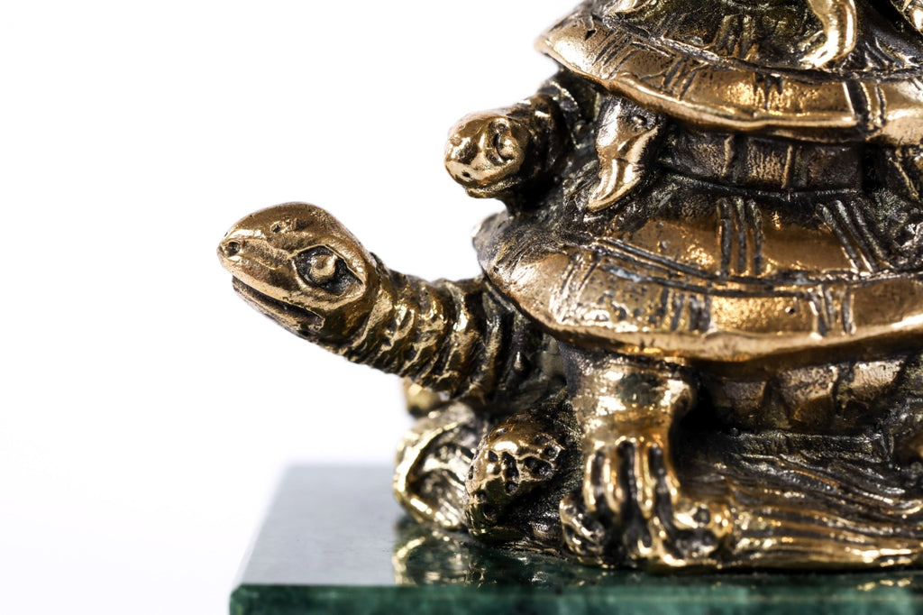 Handmade Bronze and Marble Turtles Sculpture - photo 8