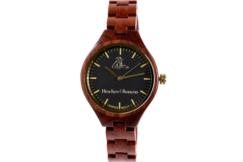 Handmade Women's Cherry Wood Wrist Watch, Red