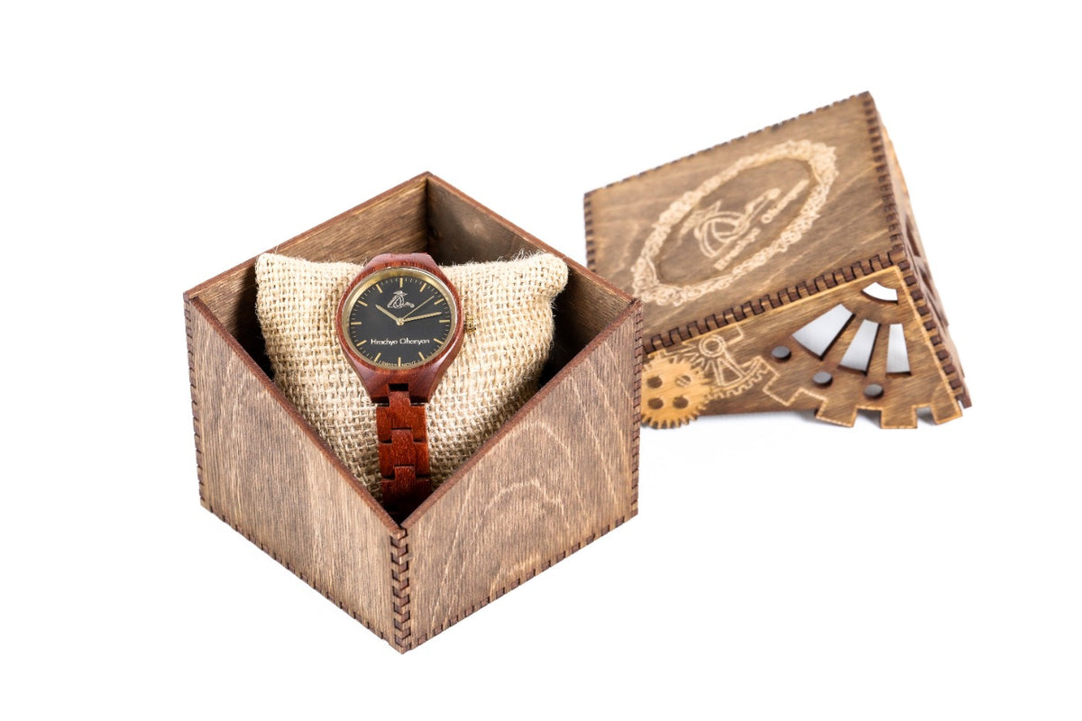 Handmade Women's Cherry Wood Wrist Watch, Red - photo 4