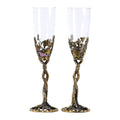 Handmade Bronze and Glass Cups, Set of Two with Wooden Box
