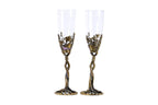 Handmade Bronze and Glass Cups, Set of Two with Wooden Box