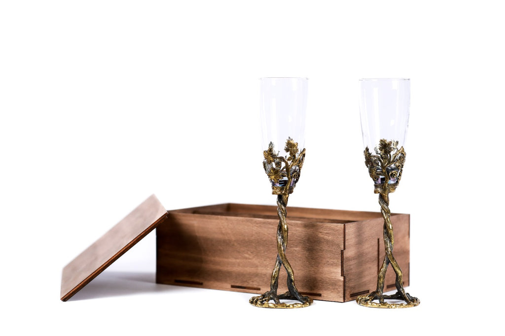 Handmade Bronze and Glass Cups, Set of Two with Wooden Box - photo 6