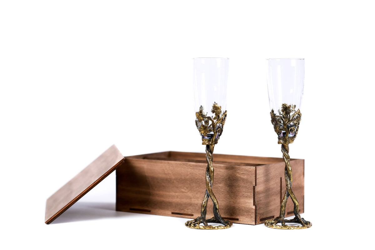 Handmade Bronze and Glass Cups, Set of Two with Wooden Box - photo 6