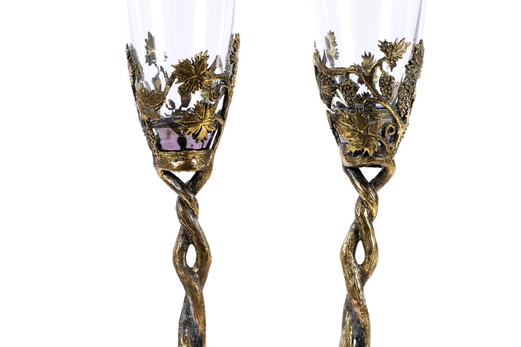 Handmade Bronze and Glass Cups, Set of Two with Wooden Box - photo 2