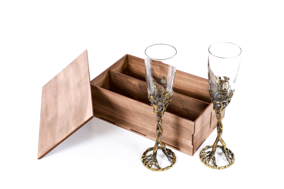 Handmade Bronze and Glass Cups, Set of Two with Wooden Box - photo 4