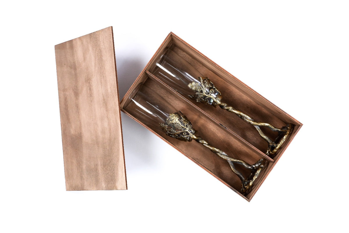 Handmade Bronze and Glass Cups, Set of Two with Wooden Box - photo 8