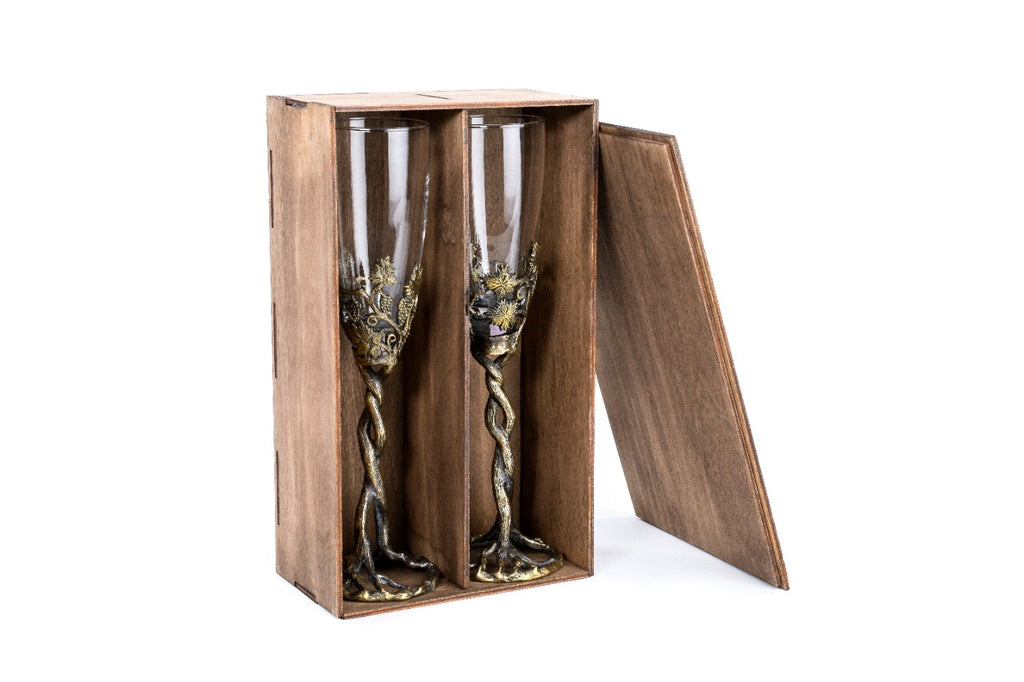 Handmade Bronze and Glass Cups, Set of Two with Wooden Box - photo 9