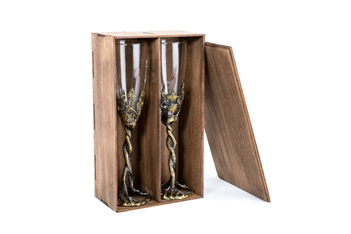 Handmade Bronze and Glass Cups, Set of Two with Wooden Box - photo 9