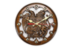Handmade Wooden Wall Clock with Armenian Coat of Arms, 30 cm