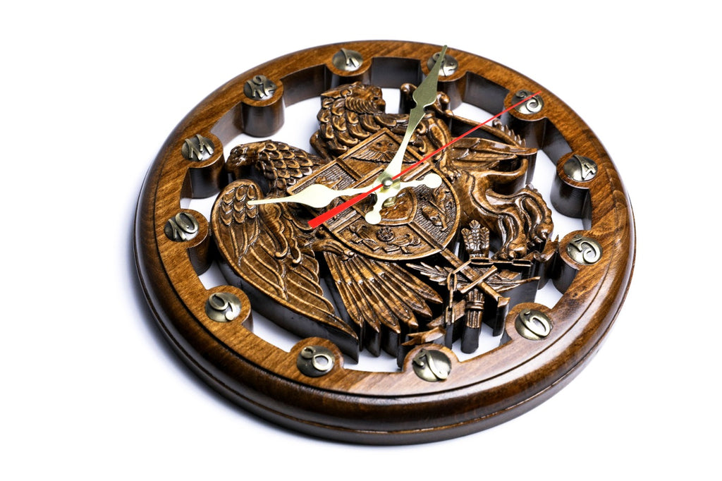 Handmade Wooden Wall Clock with Armenian Coat of Arms, 30 cm - photo 2