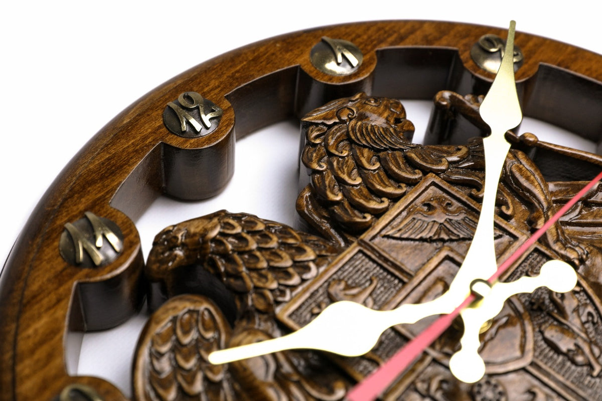 Handmade Wooden Wall Clock with Armenian Coat of Arms, 30 cm - photo 6