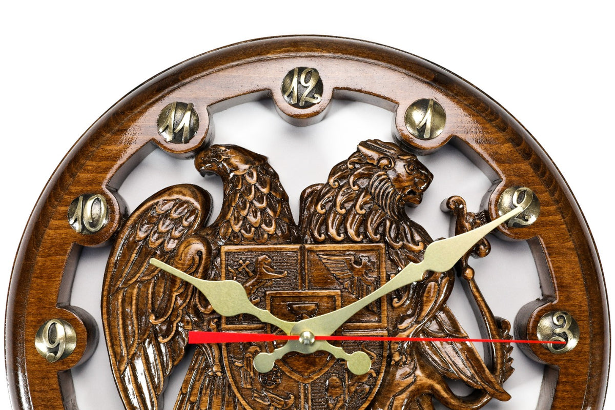 Handmade Wooden Wall Clock with Armenian Coat of Arms, 30 cm - photo 3