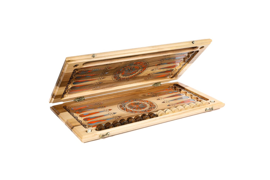 Handmade Walnut Two-Sided Backgammon Set with Lion and Epoxy Resin, 60 cm - photo 5