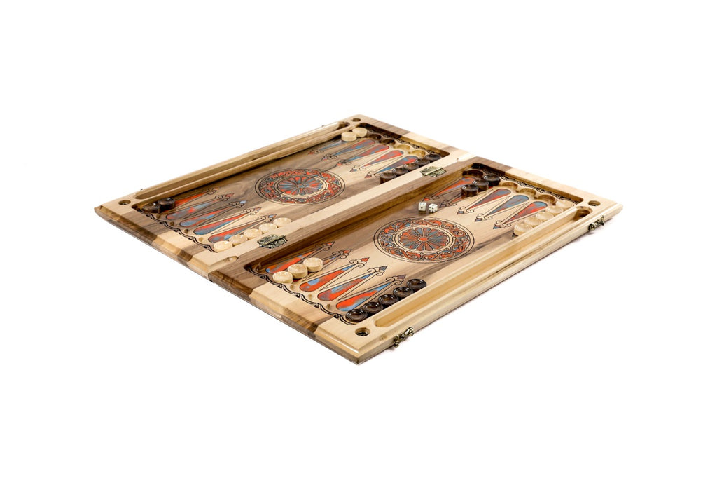Handmade Walnut Two-Sided Backgammon Set with Lion and Epoxy Resin, 60 cm - photo 3