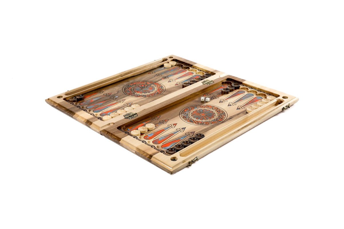Handmade Walnut Two-Sided Backgammon Set with Lion and Epoxy Resin, 60 cm - photo 3
