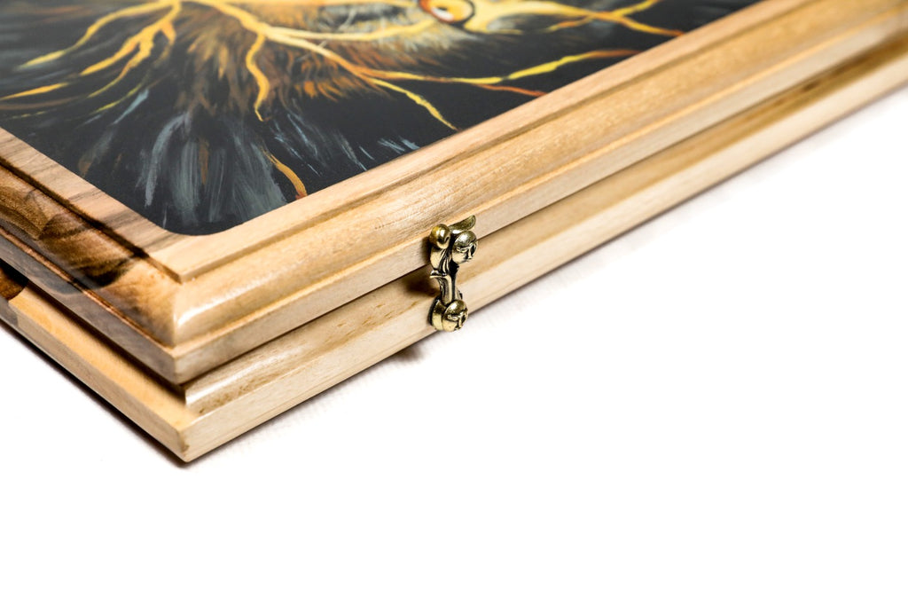 Handmade Walnut Two-Sided Backgammon Set with Lion and Epoxy Resin, 60 cm - photo 10