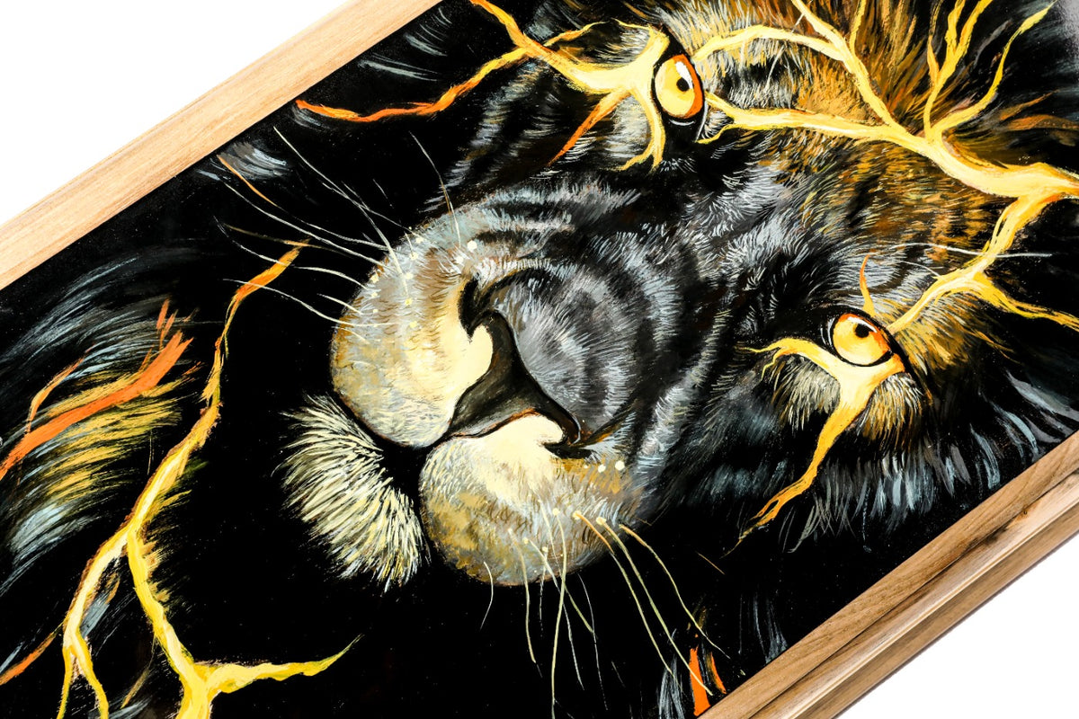 Handmade Walnut Two-Sided Backgammon Set with Lion and Epoxy Resin, 60 cm - photo 7