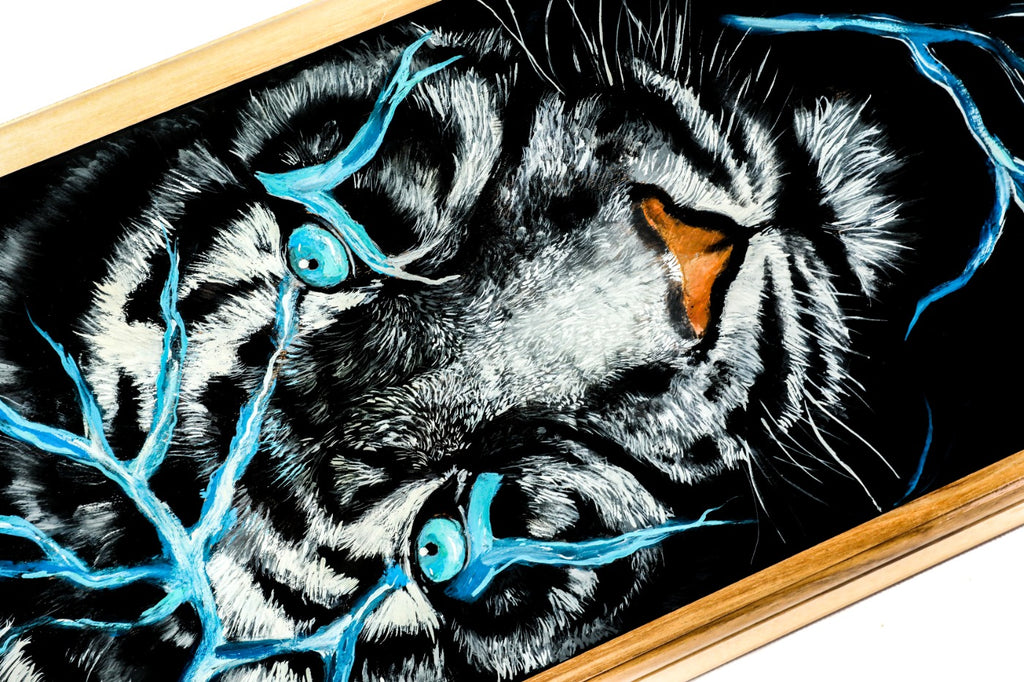 Handmade Walnut Two-Sided Backgammon Set with Lion and Epoxy Resin, 60 cm - photo 8